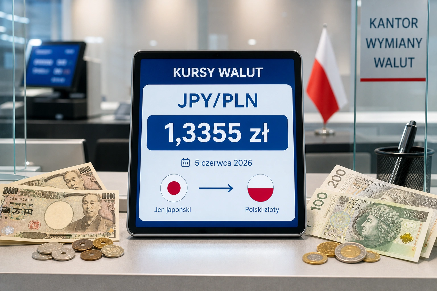 Kurs jena 5 czerwca 2026. Jen zyskuje wobec złotego do 1,3355 zł