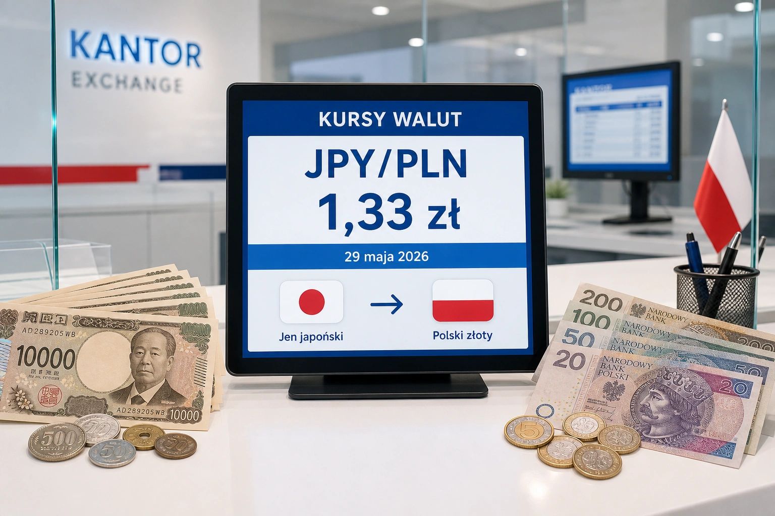Kurs jena 29 maja 2026. JPY/PLN stabilny na poziomie 1,33 zł