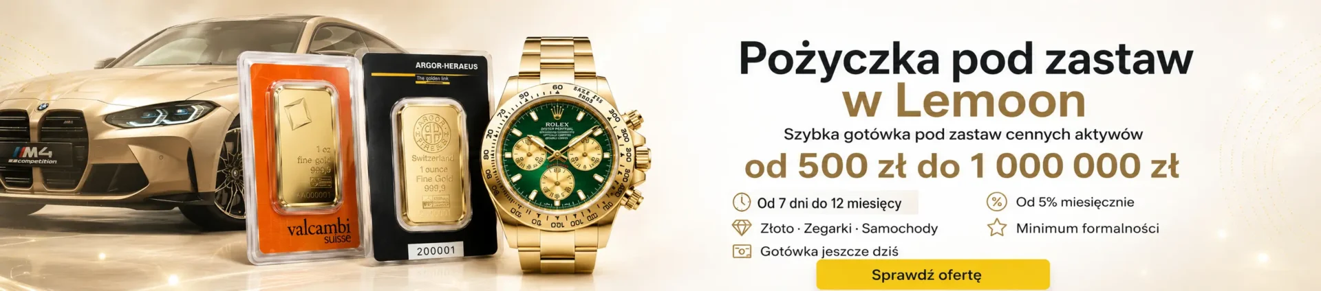Pożyczka pod zastaw w Lemoon – szybka gotówka od 500 zł do 1 000 000 zł