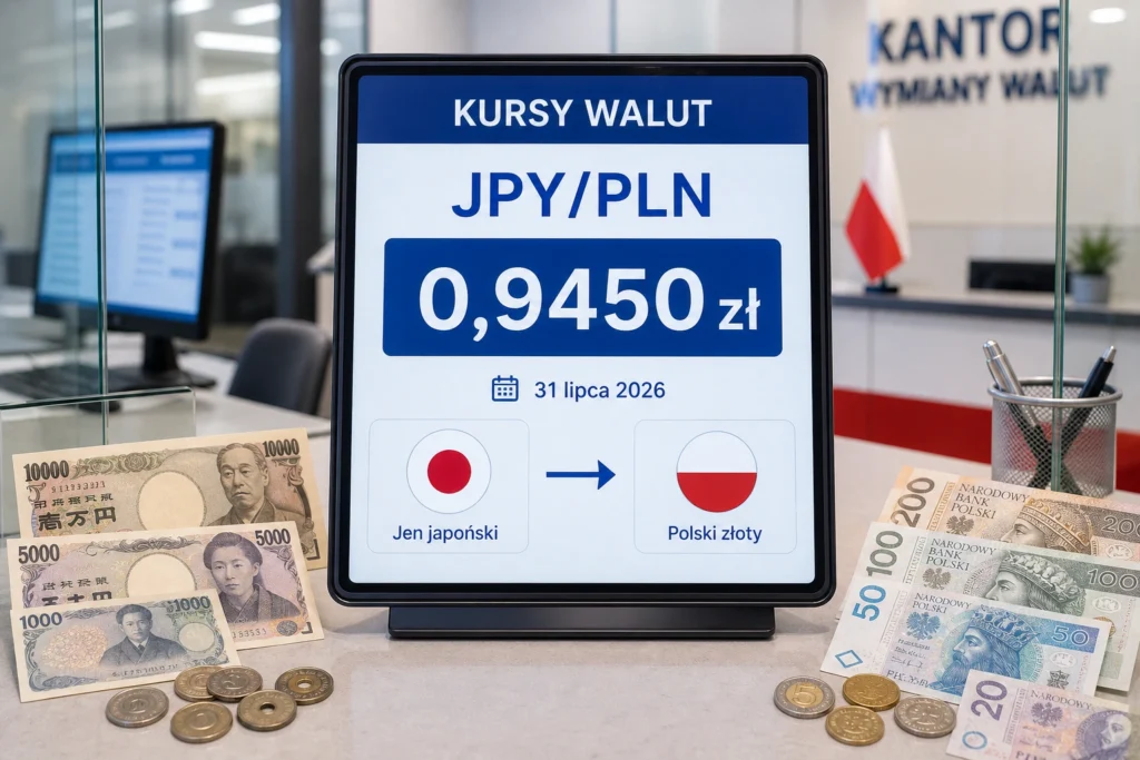 Kurs jena 31 lipca 2026. JPY w złotych stabilny wobec tygodnia