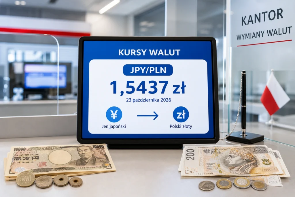 Yen exchange rate on October 23, 2026. The yen is edging slightly higher against the zloty.